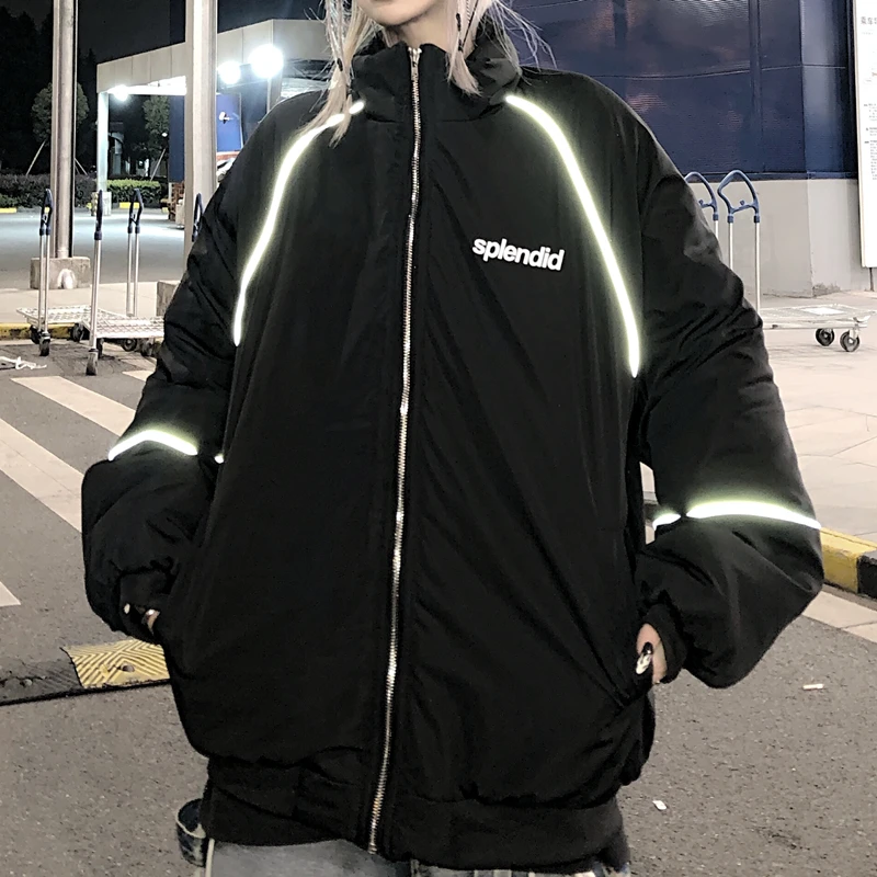 

Autumn And Winter Korean Retro Quilted Cotton Jacket Reflective Street Lovers Thick Loose Jacket Windbreaker